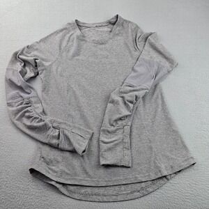 Womens Activewear Shirt Gray Striped Mesh Thumb Hole Sleeve Athletic Performance